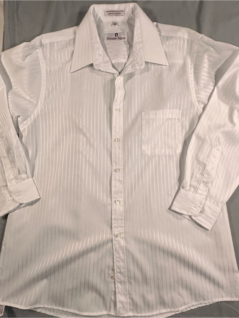 Etienne Aigner Men’s White Subtle-Stripe Dress Shirt business Y2K